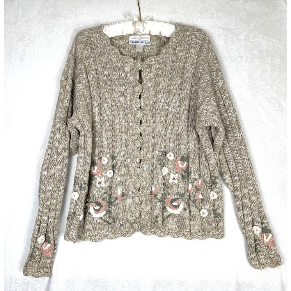 Vintage Cape Isle Knitters Sweater Womens M Hand Embroidered Cottagecore Cotton